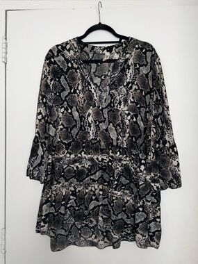 Snake Print V-Neck Tiered Tunic Dress
